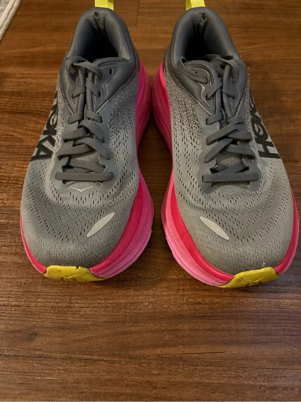 Hoka bondi 8 size 7.5 Dark Gray Running Shoes with Blue Logo Accent
